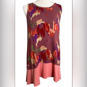 LOGO Layers Tank Top Womens Small Multicolor abstract Print Tunic Stretch Mini